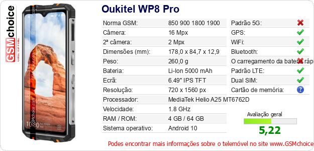 Oukitel WP8 Pro Especificações técnicas do telemóvel Oukitel WP8 Pro Especificações técnicas do telemóvel