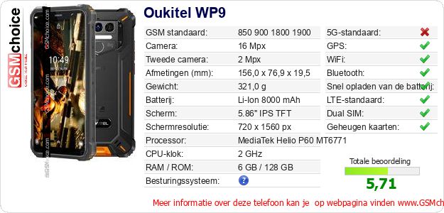 Oukitel WP9 Technische gegevens Oukitel WP9 Technische gegevens
