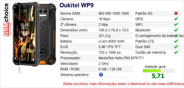 Oukitel WP9 Especificações técnicas do telemóvel Oukitel WP9 Especificações técnicas do telemóvel