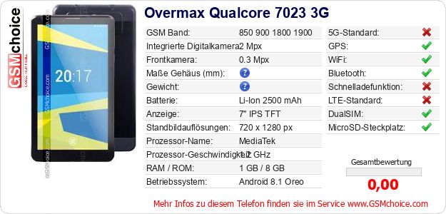 Overmax Qualcore 7023 3G technische Daten Overmax Qualcore 7023 3G technische Daten