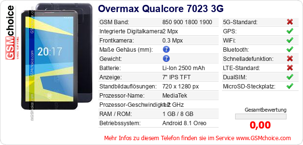 Overmax Qualcore 7023 3G technische Daten Overmax Qualcore 7023 3G technische Daten