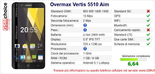 Overmax Vertis 5510 Aim Dati tecnici di telefono cellulare Overmax Vertis 5510 Aim Dati tecnici di telefono cellulare