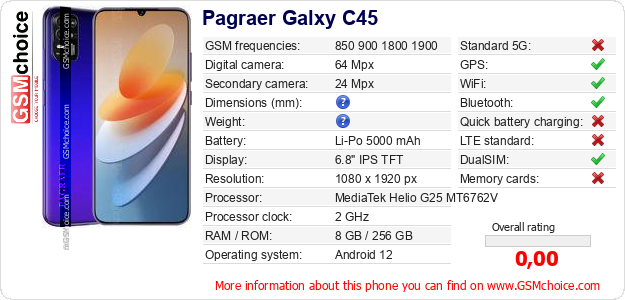 Pagraer Galxy C45 technical specifications Pagraer Galxy C45 technical specifications