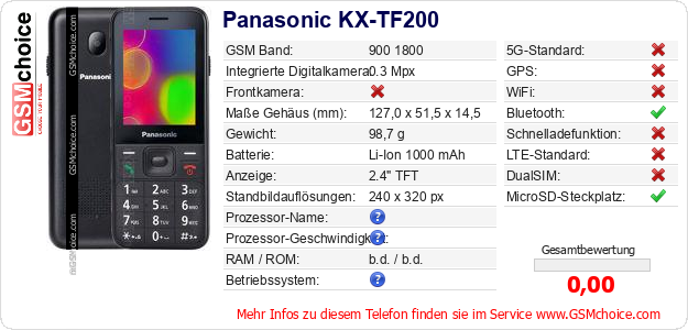 Panasonic KX-TF200 technische Daten Panasonic KX-TF200 technische Daten
