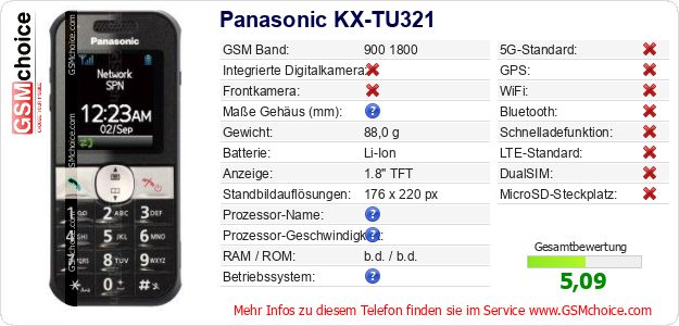 Panasonic KX-TU321 technische Daten Panasonic KX-TU321 technische Daten