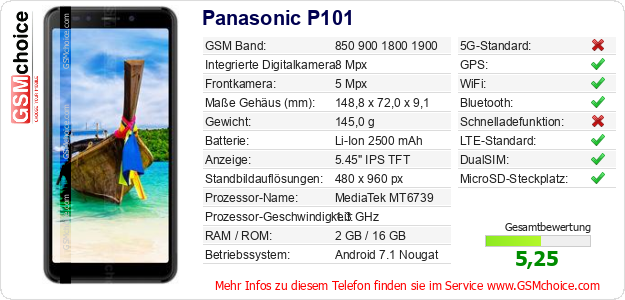 Panasonic P101 technische Daten Panasonic P101 technische Daten