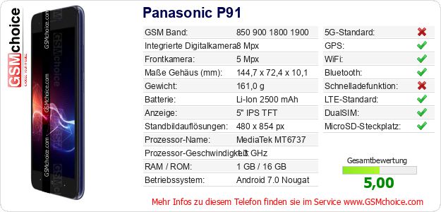 Panasonic P91 technische Daten Panasonic P91 technische Daten
