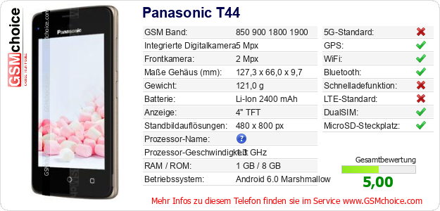 Panasonic T44 technische Daten Panasonic T44 technische Daten