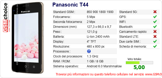 Panasonic T44 Dati tecnici di telefono cellulare Panasonic T44 Dati tecnici di telefono cellulare