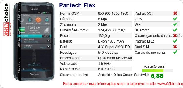 Pantech Flex Especificações técnicas do telemóvel Pantech Flex Especificações técnicas do telemóvel