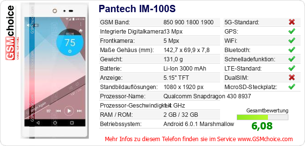Pantech IM-100S technische Daten Pantech IM-100S technische Daten