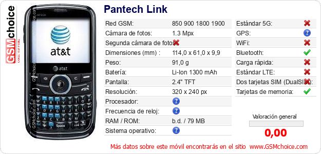 Pantech Link Datos técnicos del móvil 