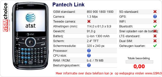 Pantech Link Technische gegevens 