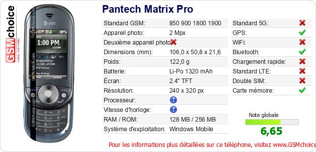 Pantech Matrix Pro Fiche technique Pantech Matrix Pro Fiche technique
