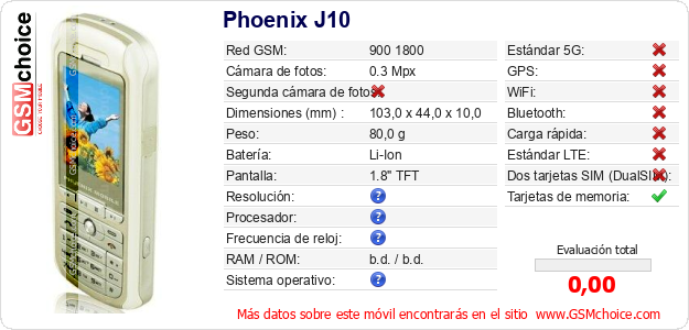 Phoenix J10 Datos técnicos del móvil 
