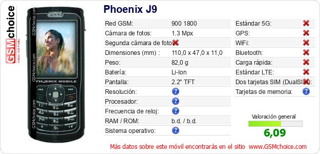 Phoenix J9 Datos técnicos del móvil 