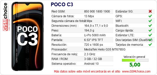 POCO C3 Datos técnicos del móvil POCO C3 Datos técnicos del móvil