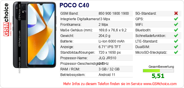 POCO C40 technische Daten POCO C40 technische Daten