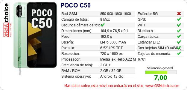 POCO C50 Datos técnicos del móvil 