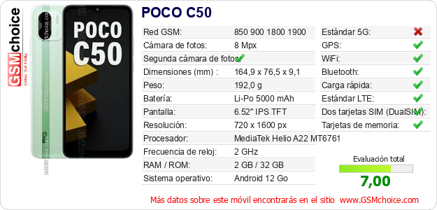POCO C50 Datos técnicos del móvil 