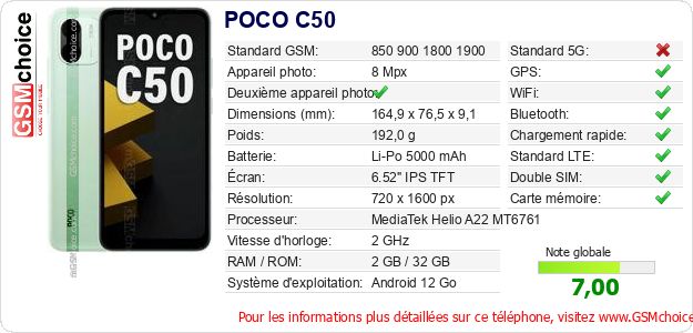 POCO C50 Fiche technique