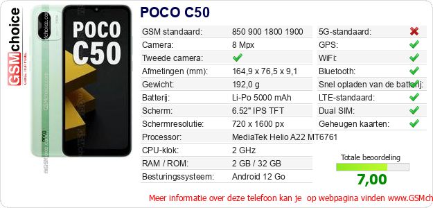 POCO C50 Technische gegevens 