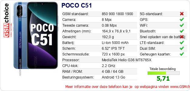 POCO C51 Technische gegevens 