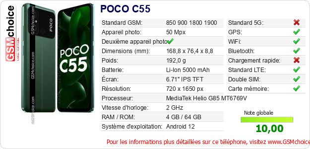 POCO C55 Fiche technique