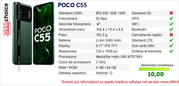 POCO C55 Dati tecnici di telefono cellulare 