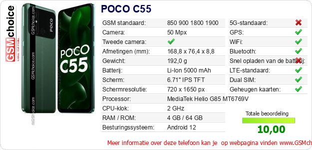 POCO C55 Technische gegevens POCO C55 Technische gegevens
