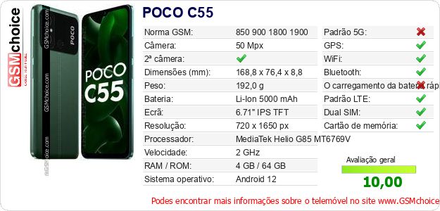 POCO C55 Especificações técnicas do telemóvel 