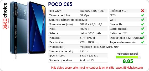 POCO C65 Datos técnicos del móvil POCO C65 Datos técnicos del móvil