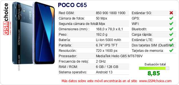 POCO C65 Datos técnicos del móvil 
