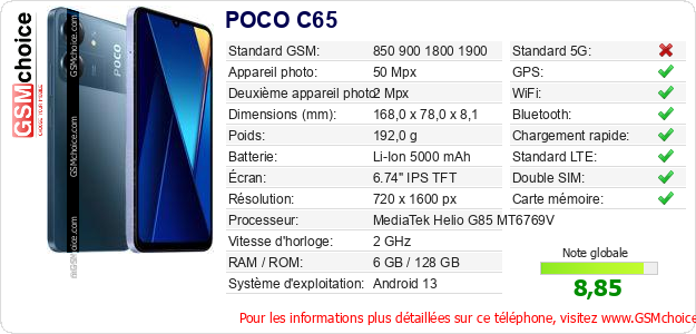 POCO C65 Fiche technique