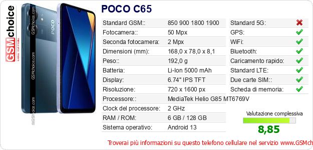 POCO C65 Dati tecnici di telefono cellulare POCO C65 Dati tecnici di telefono cellulare