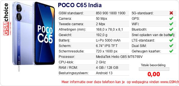 POCO C65 India Technische gegevens POCO C65 India Technische gegevens
