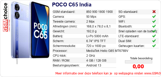POCO C65 India Technische gegevens POCO C65 India Technische gegevens