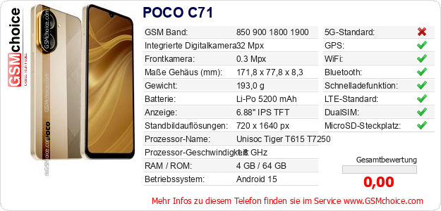 POCO C71 technische Daten POCO C71 technische Daten