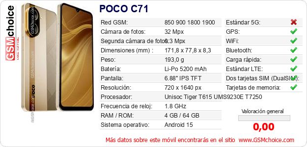 POCO C71 Datos técnicos del móvil POCO C71 Datos técnicos del móvil