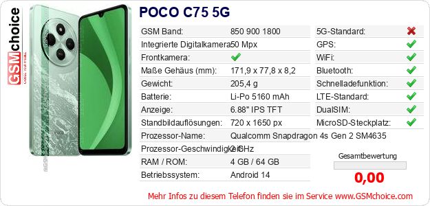 POCO C75 5G technische Daten POCO C75 5G technische Daten