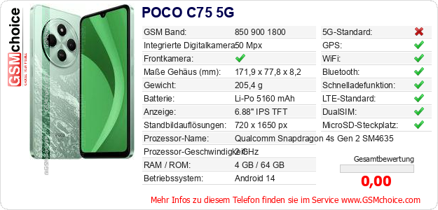 POCO C75 5G technische Daten POCO C75 5G technische Daten