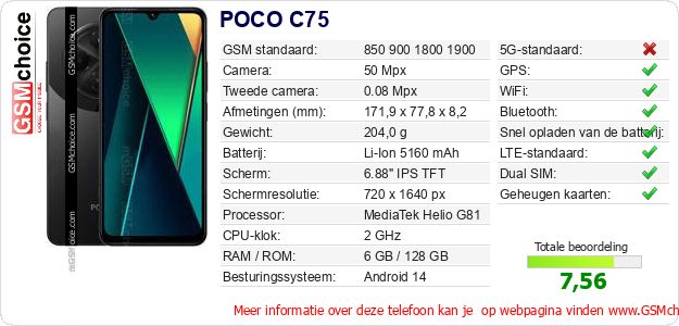 POCO C75 Technische gegevens 