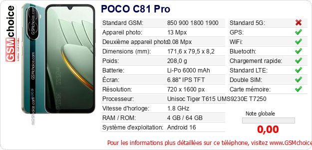 POCO C81 Pro Fiche technique POCO C81 Pro Fiche technique