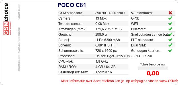 POCO C81 Technische gegevens 