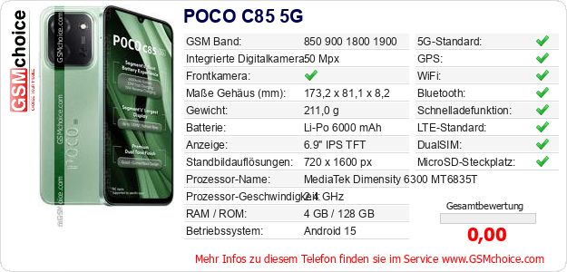 POCO C85 5G technische Daten POCO C85 5G technische Daten