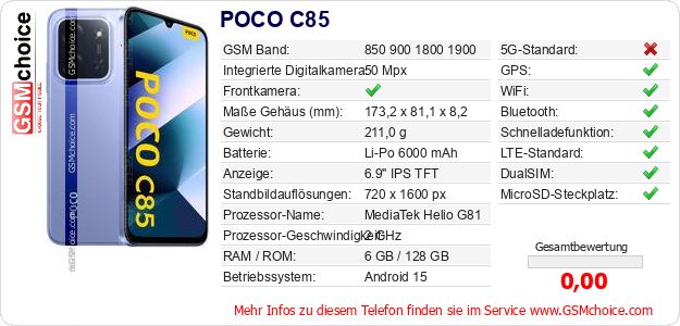 POCO C85 technische Daten POCO C85 technische Daten