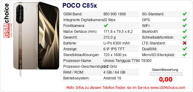 POCO C85x technische Daten POCO C85x technische Daten