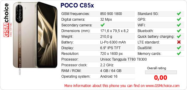 POCO C85x technical specifications POCO C85x technical specifications
