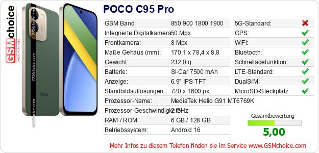 POCO C95 Pro technische Daten POCO C95 Pro technische Daten