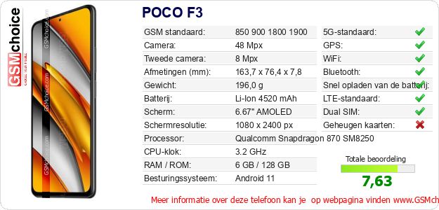 POCO F3 Technische gegevens 